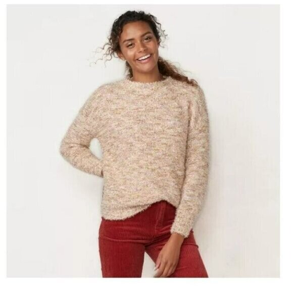 LC Lauren Conrad Sweater Womens Large‎ Pink/Gold Crew Neck Long Sleeve Pullover - Picture 3 of 4